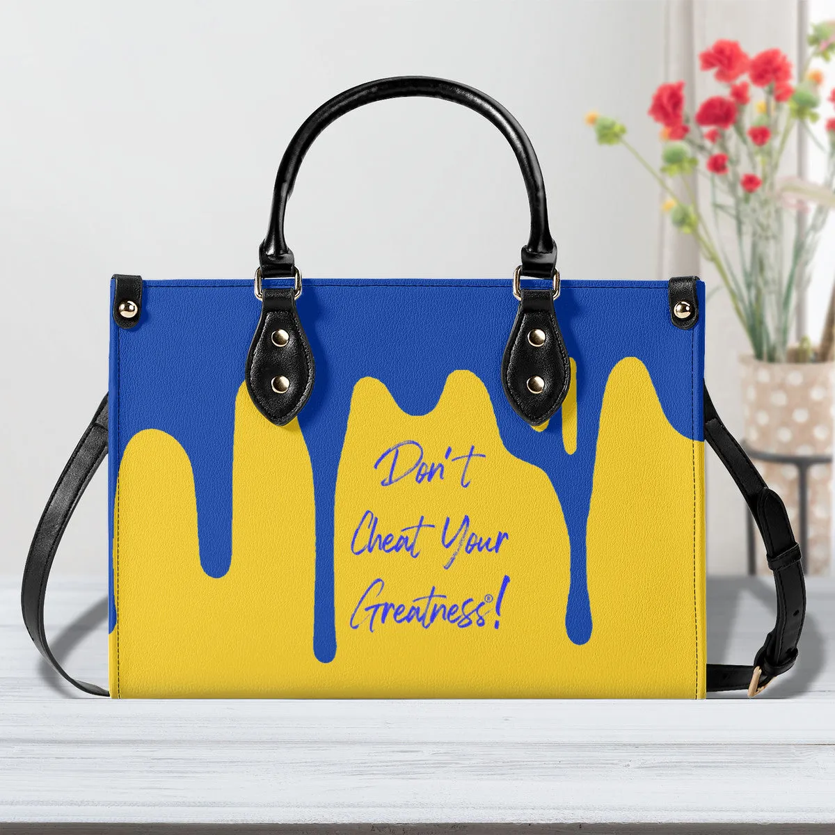 DRIP Blue CR Logo & Gold  Multiple Sizes Upgraded Luxury Women PU Leather Handbag