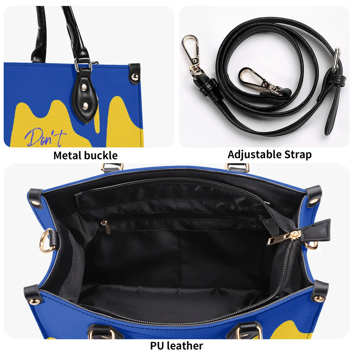 DRIP Blue CR Logo & Gold  Multiple Sizes Upgraded Luxury Women PU Leather Handbag