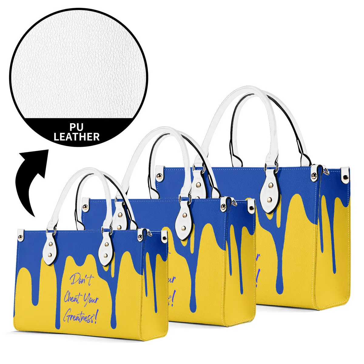 DRIP Blue CR Logo & Gold  Multiple Sizes Upgraded Luxury Women PU Leather Handbag