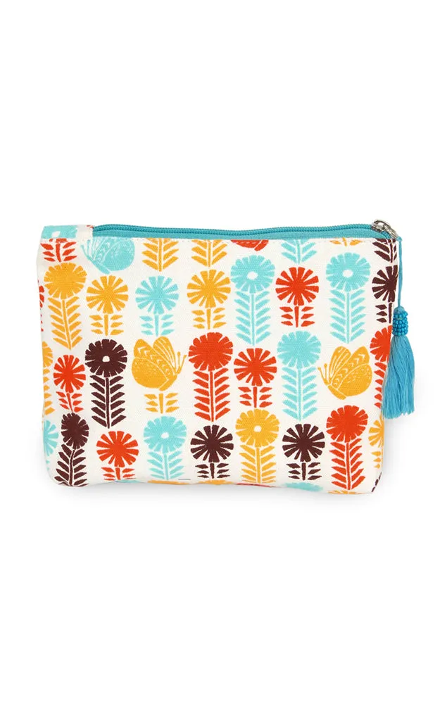 EAB0214 Mint Flower & Butterfly Print Tassel Cosmetic Pouch Bag