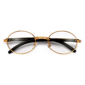 Elaborate Metal Temple Wood Print Round Clear Eyewear