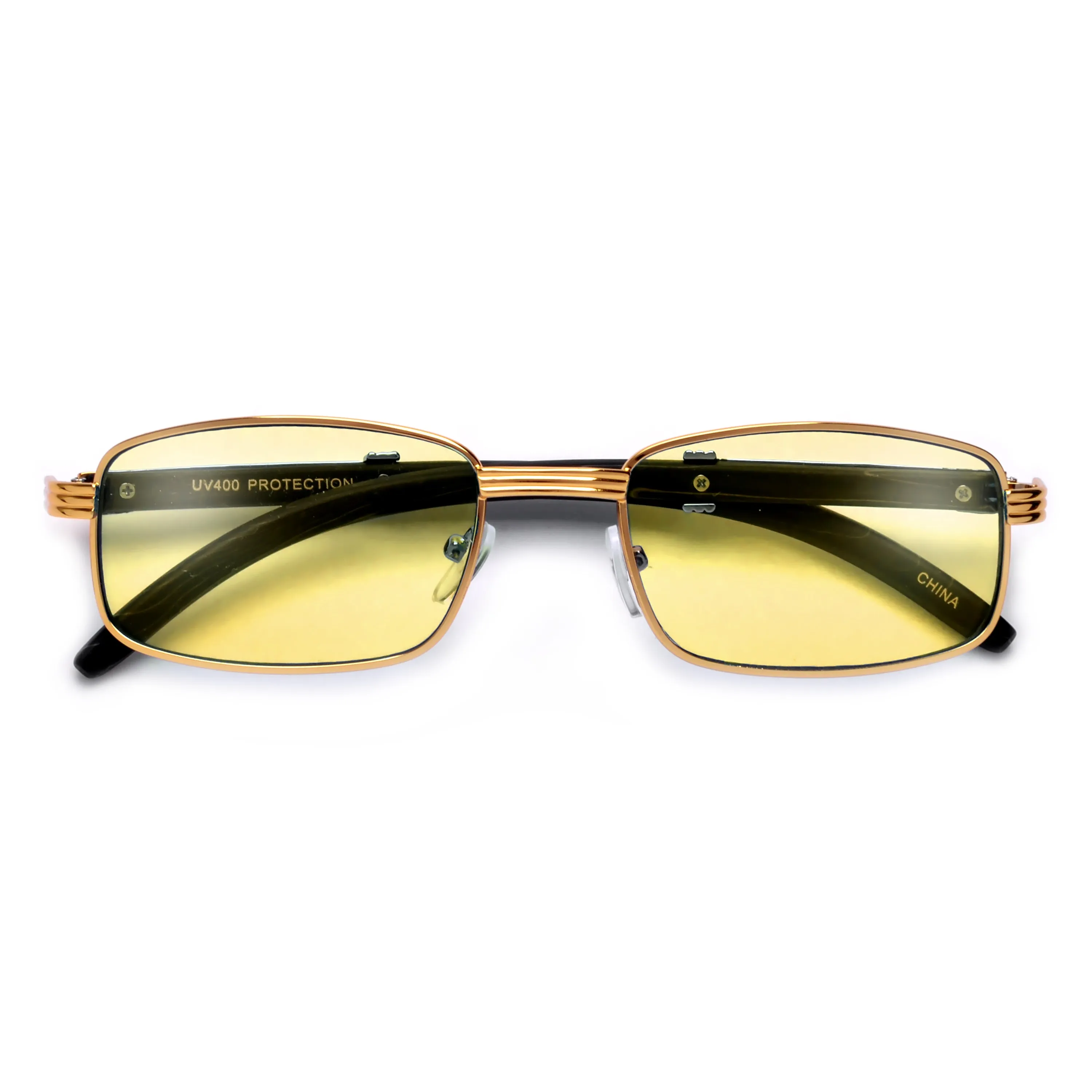 Elaborate Metal Temple Wood Print Squared Frame Colorful Sunnies