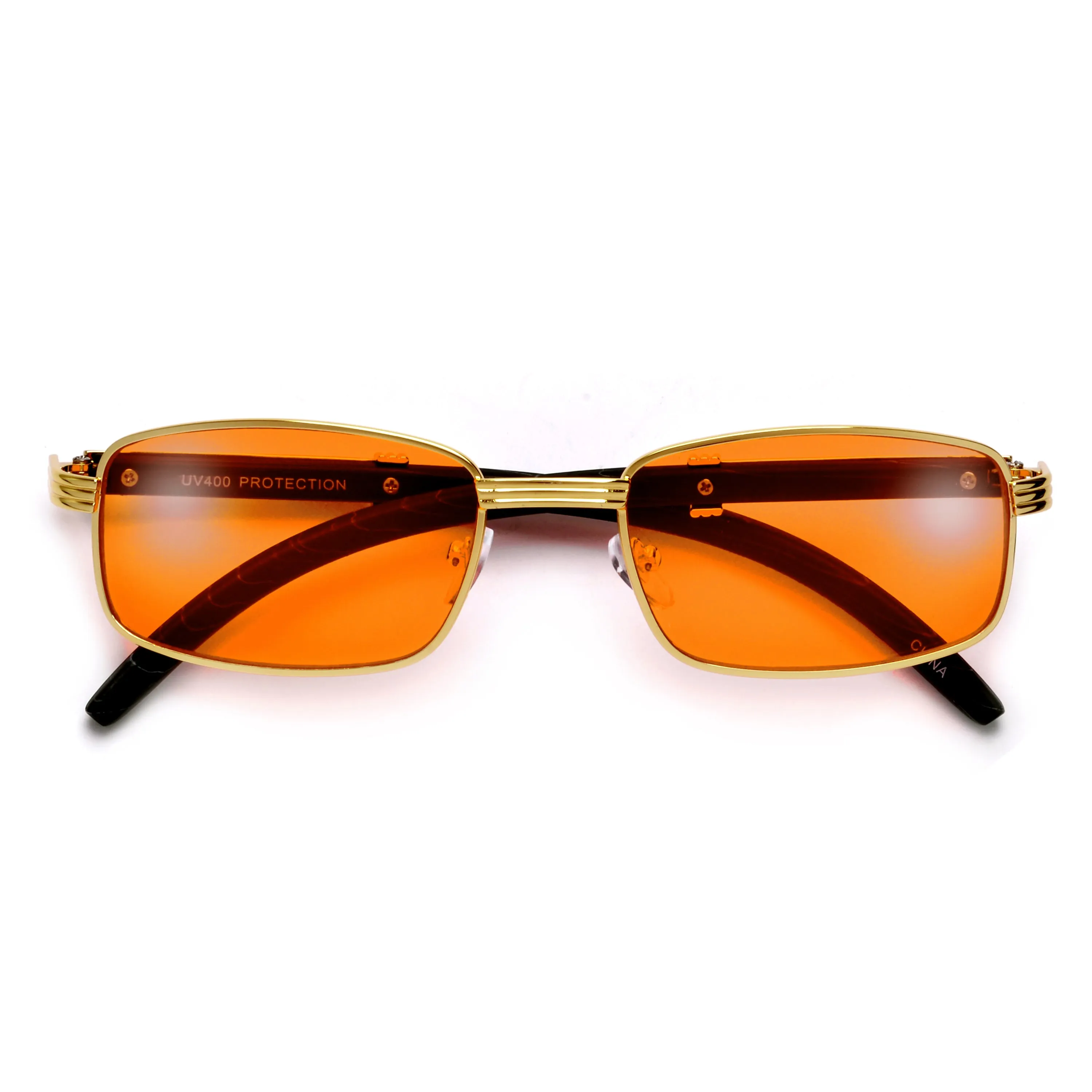 Elaborate Metal Temple Wood Print Squared Frame Colorful Sunnies