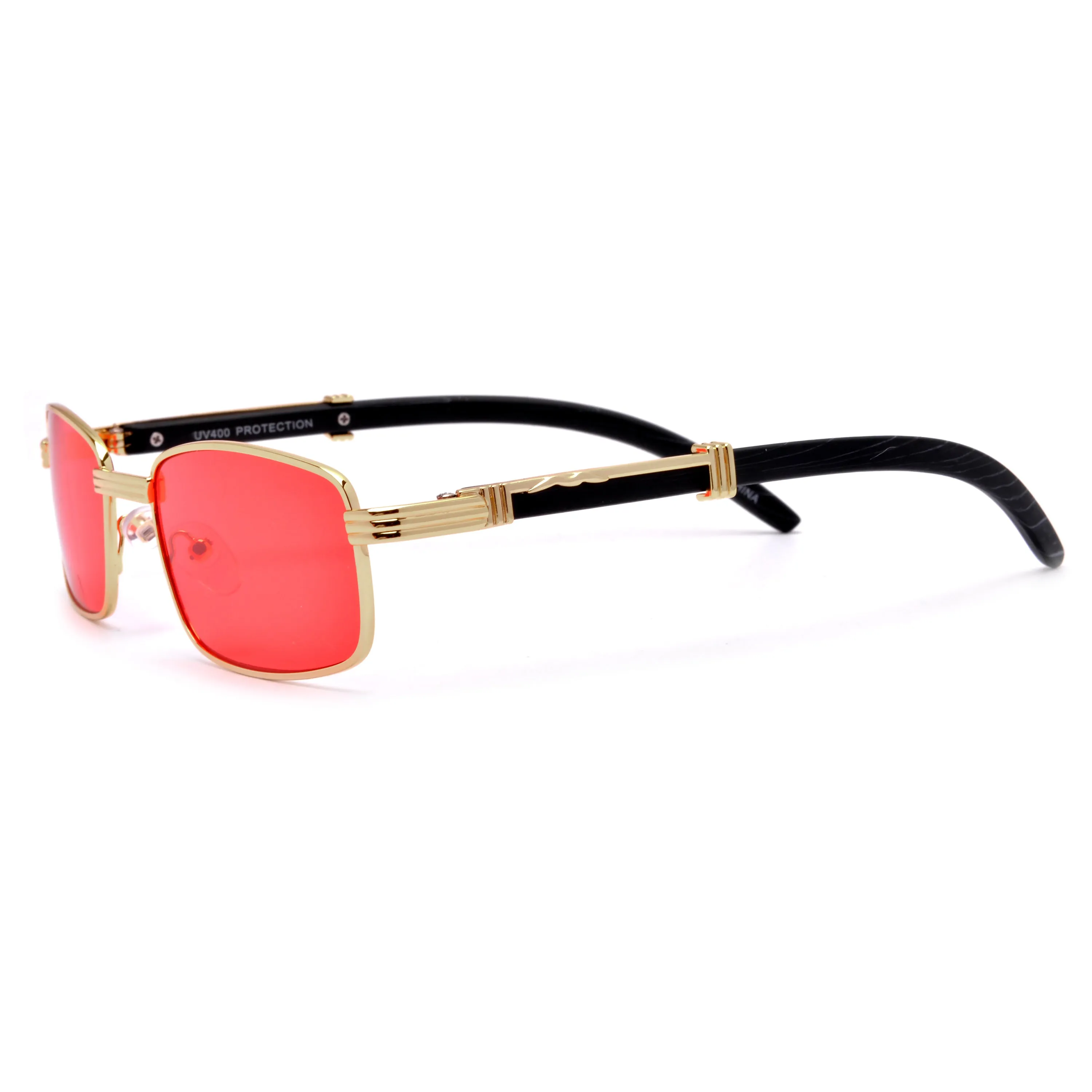 Elaborate Metal Temple Wood Print Squared Frame Colorful Sunnies