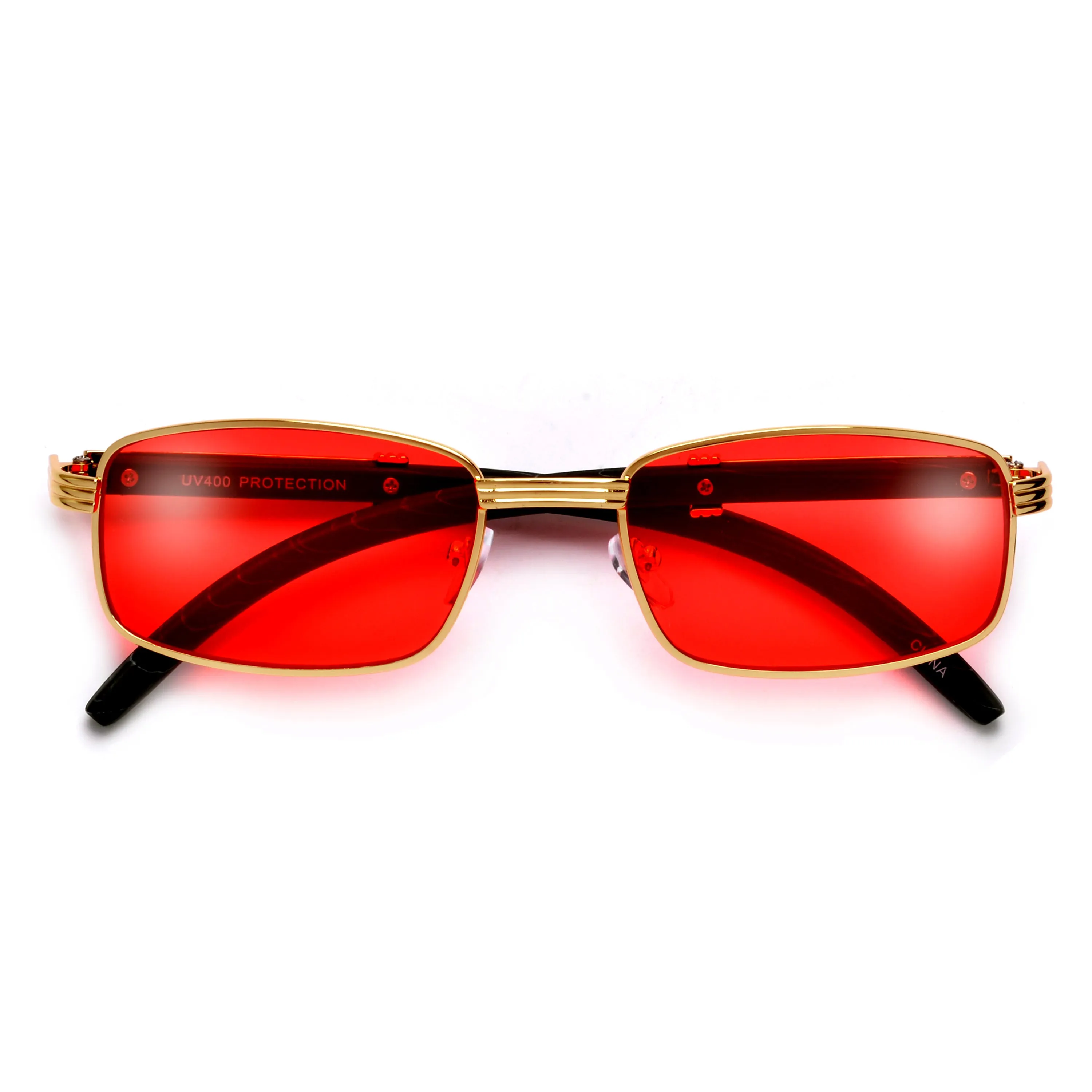 Elaborate Metal Temple Wood Print Squared Frame Colorful Sunnies