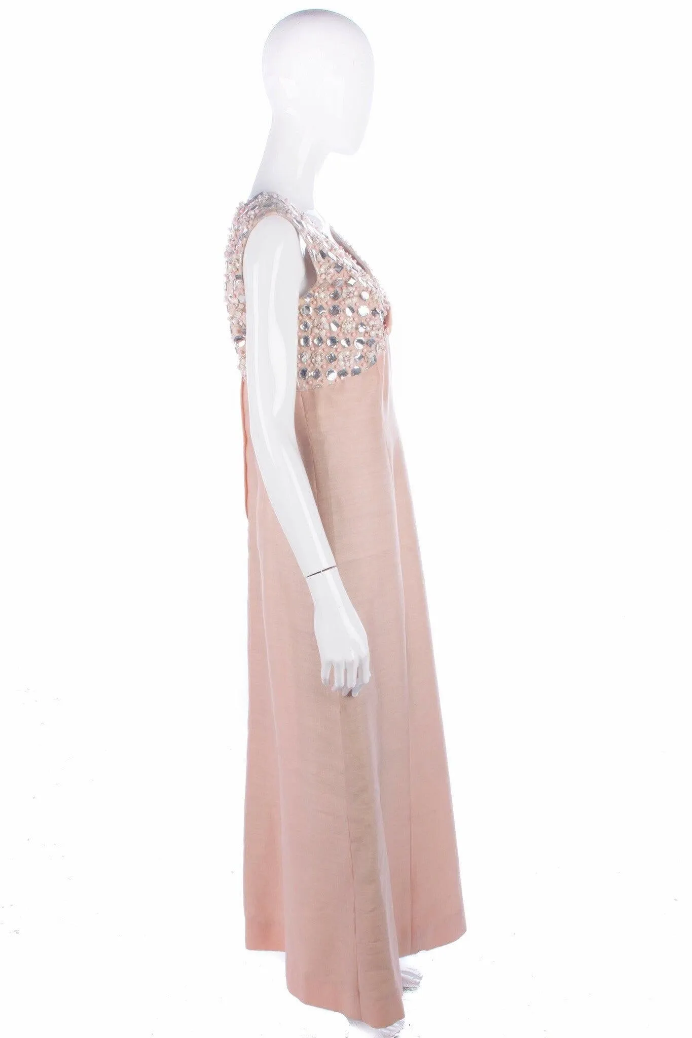 Ellis Vintage A Line Evening Gown Peach Pink with Beads and Sequins UK10/12