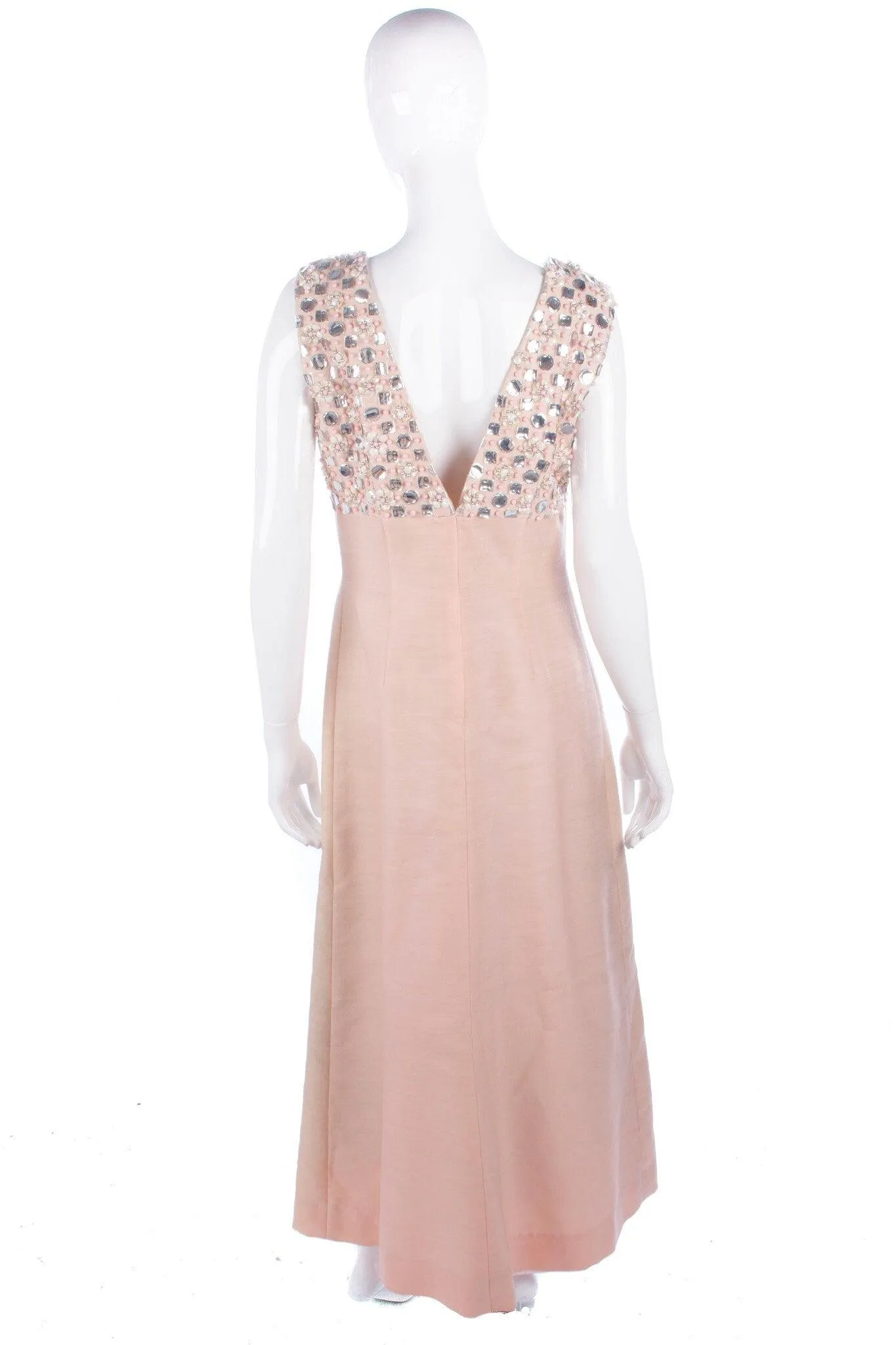 Ellis Vintage A Line Evening Gown Peach Pink with Beads and Sequins UK10/12