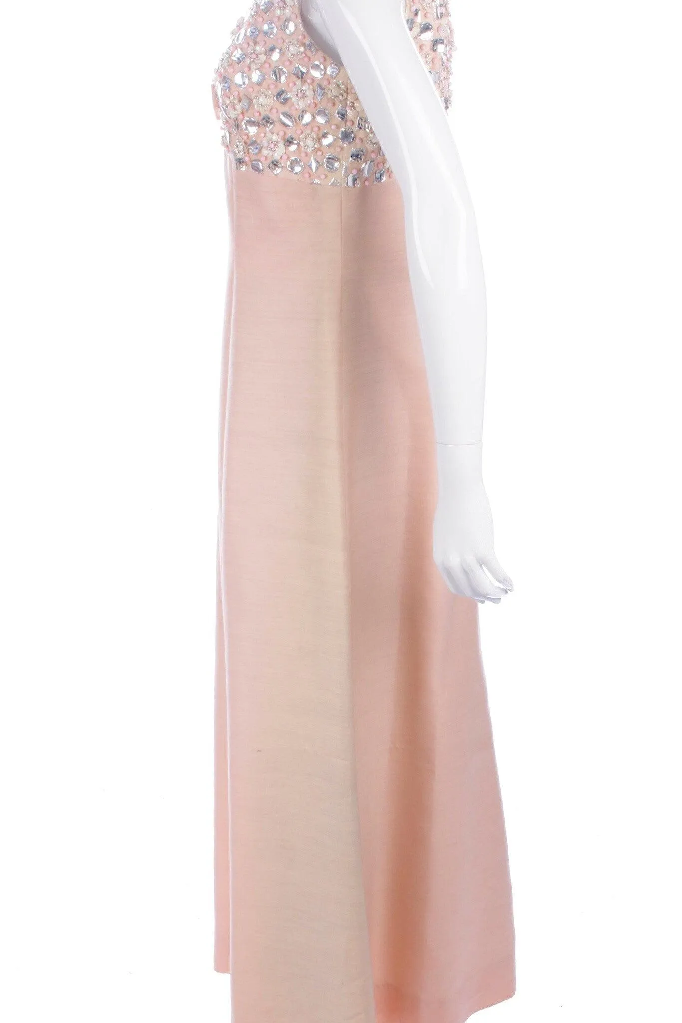 Ellis Vintage A Line Evening Gown Peach Pink with Beads and Sequins UK10/12