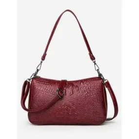 Embossing PU Leather Crossbody Bag - Red Wine