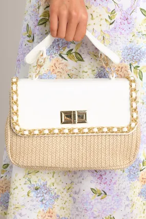 Expressive Echoes White Rattan Handbag