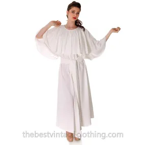 Fab Vintage Vuokko Designer Angel Sleeve Cape Gown White Cotton Wedding Tent Dress W Belt XS