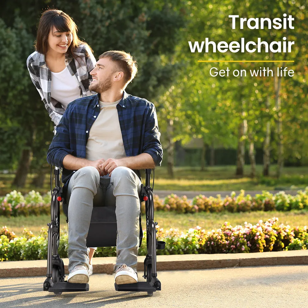 Foldable Aluminium Rollator & Transit Wheelchair, 135kg Capacity - Equipmed