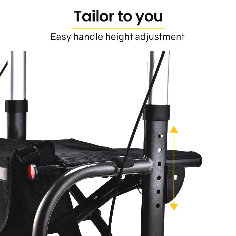 Foldable Aluminium Rollator & Transit Wheelchair, 135kg Capacity - Equipmed