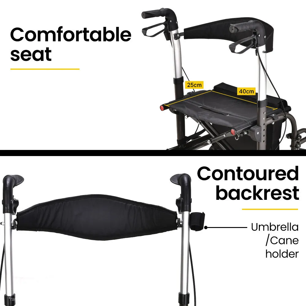 Foldable Aluminium Rollator & Transit Wheelchair, 135kg Capacity - Equipmed