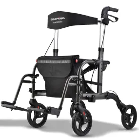 Foldable Aluminium Rollator & Transit Wheelchair, 135kg Capacity - Equipmed