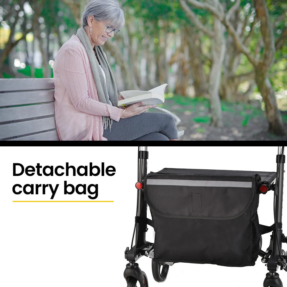 Foldable Aluminium Rollator with Bag & Seat, Dual Brakes - Equipmed