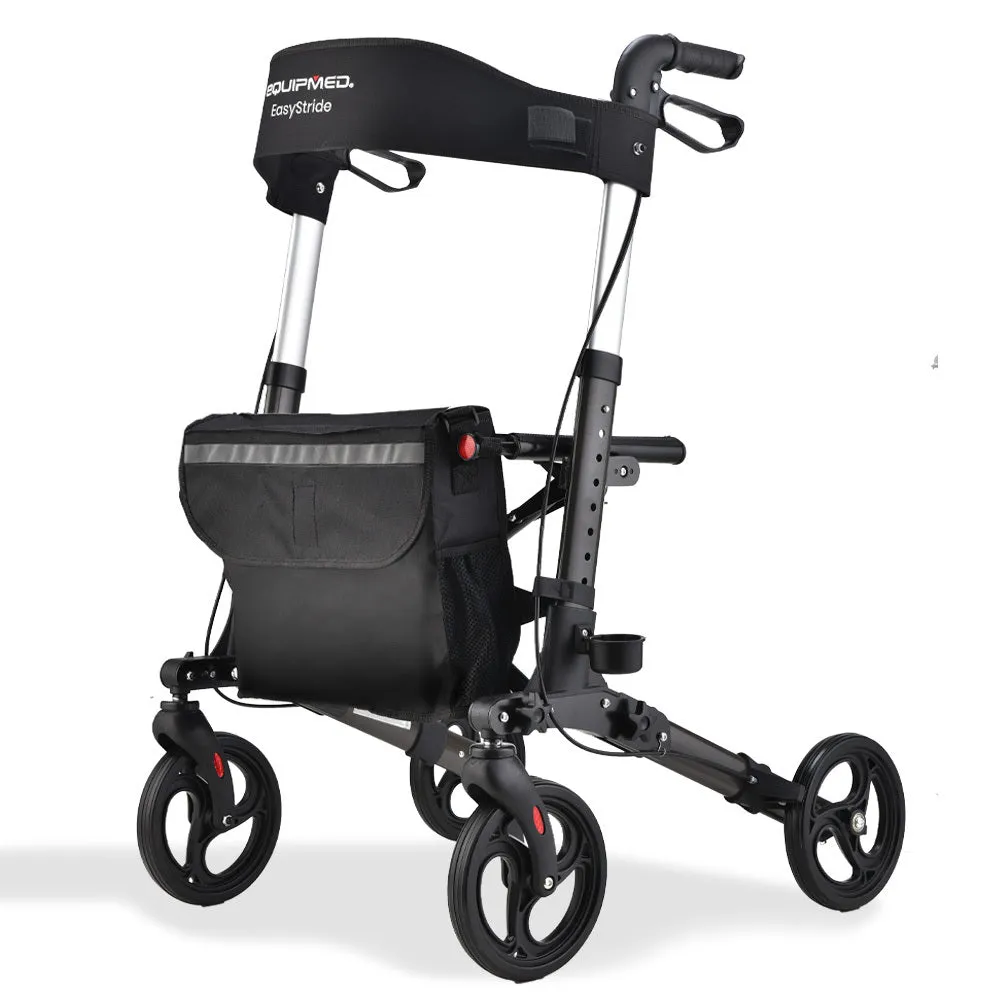 Foldable Aluminium Rollator with Bag & Seat, Dual Brakes - Equipmed