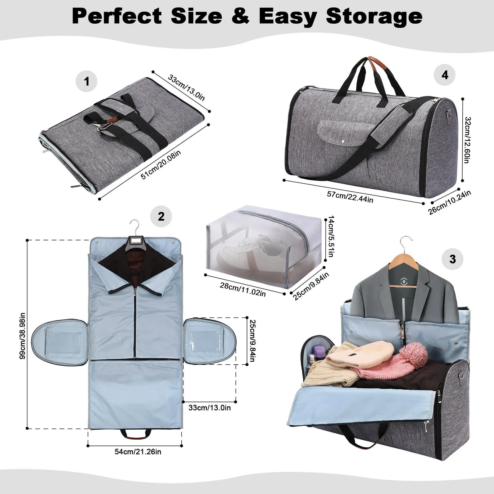 Foldable Carry On Weekend Garment Travel Duffel Bag For Men And Women