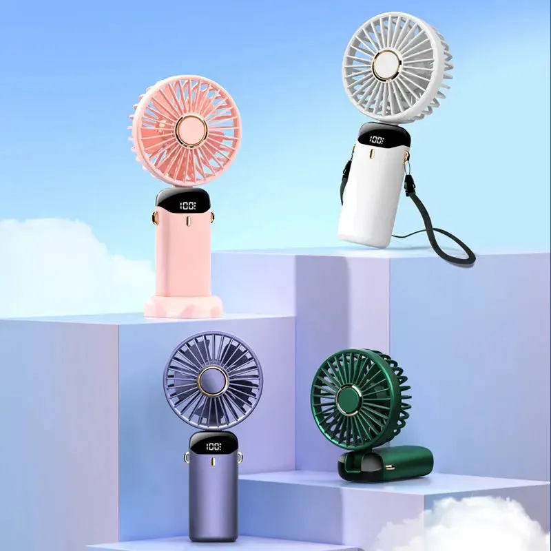 Foldable Portable Fans USB Handheld Mini Fan Foldable Portable Neck Hanging Fans 5 Speed USB Rechargeable Fan with Phone Stand and Display Screen