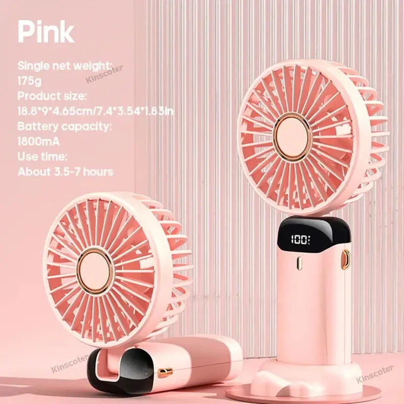 Foldable Portable Fans USB Handheld Mini Fan Foldable Portable Neck Hanging Fans 5 Speed USB Rechargeable Fan with Phone Stand and Display Screen