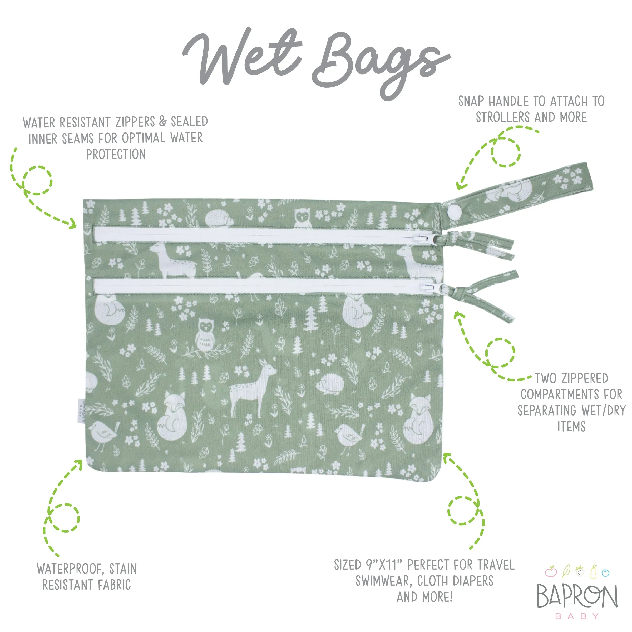 Forest Friends - Waterproof Wet Bag (for Mealtime, On-the-go, And More!)