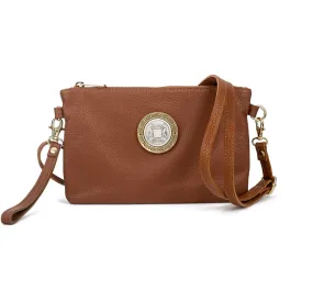 French Kande Brown Crossbody Purse with Silver Medallion