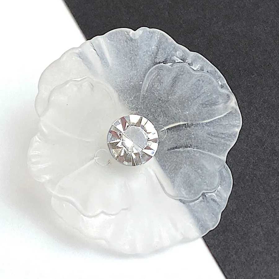 Frosted Acrylic Large Flower, Vintage Rhinestone-Center Buttons 1-5/8" #KB-804