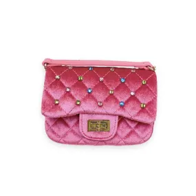 Fuchsia Colorful Gems Velvet Quilted Purse