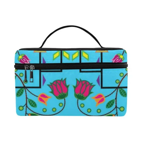 Geometric Floral Summer-Sky Blue Cosmetic Bag/Large