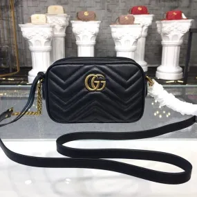 gg Marmont Matelassé Mini Bag Black Matelassé Chevron For Women 7in/18cm gg 448065 DTD1T 1000