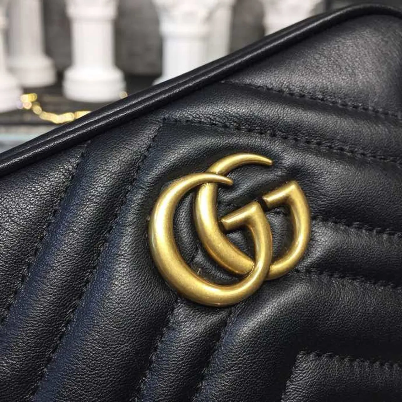 gg Marmont Matelassé Mini Bag Black Matelassé Chevron For Women 7in/18cm gg 448065 DTD1T 1000