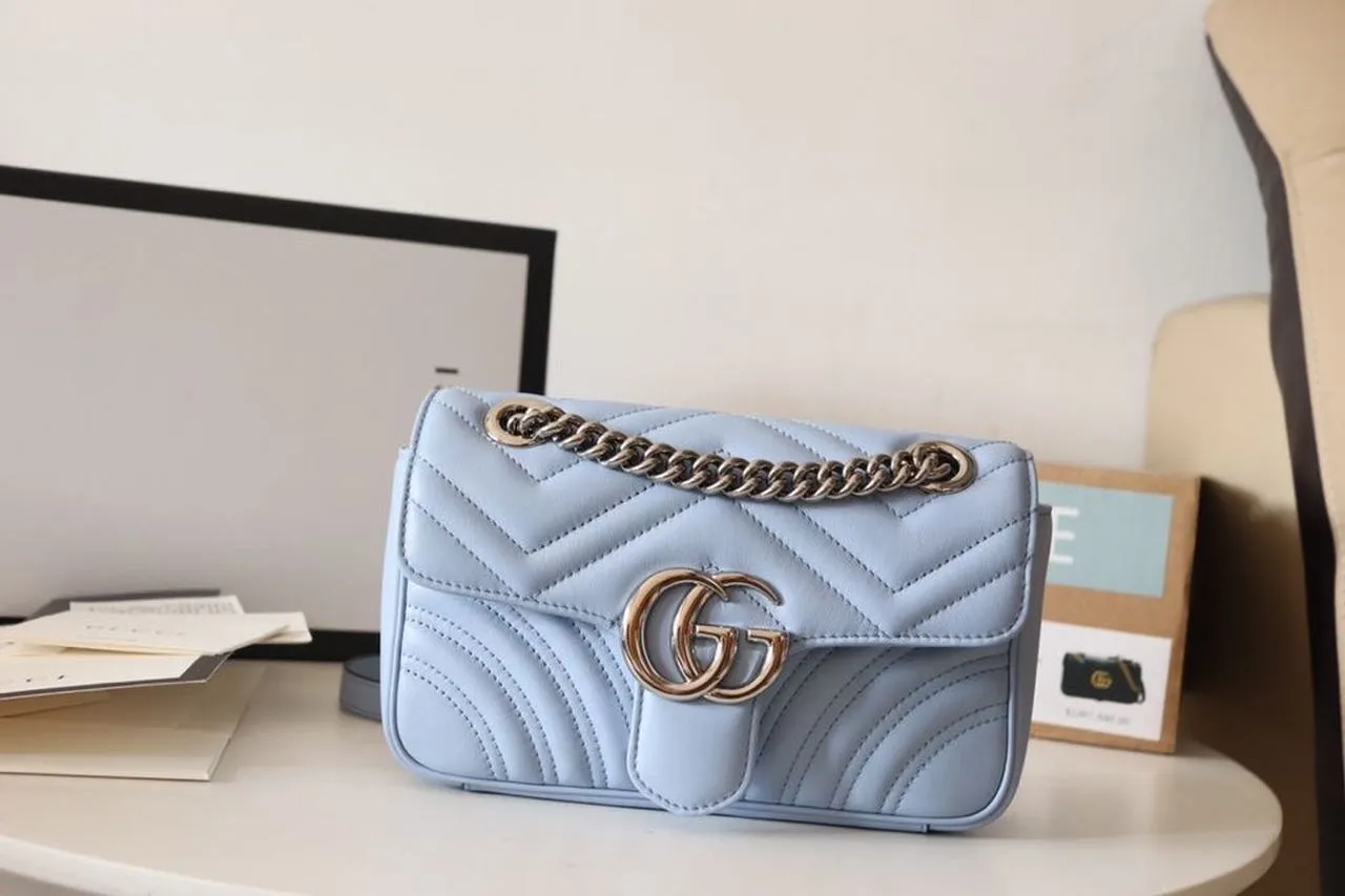 gg Marmont Matelassé Mini Bag Sky Blue For Women 8.5in/22cm gg