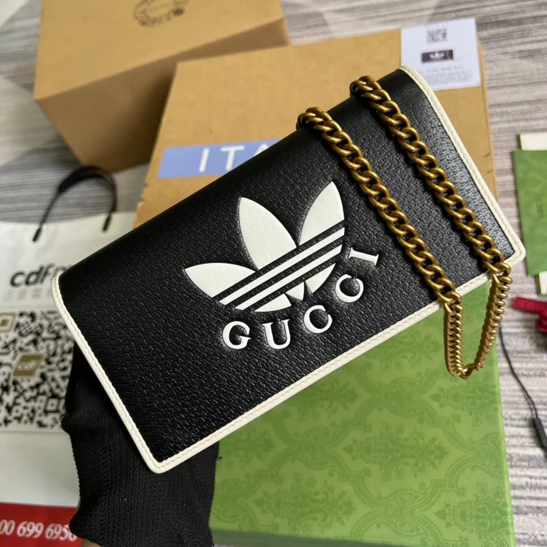 gg x Adidas Wallet With Chain Black For Women, Women&#8217;s Bags 7.5in/19cm gg 621892 UZ3BG 1057