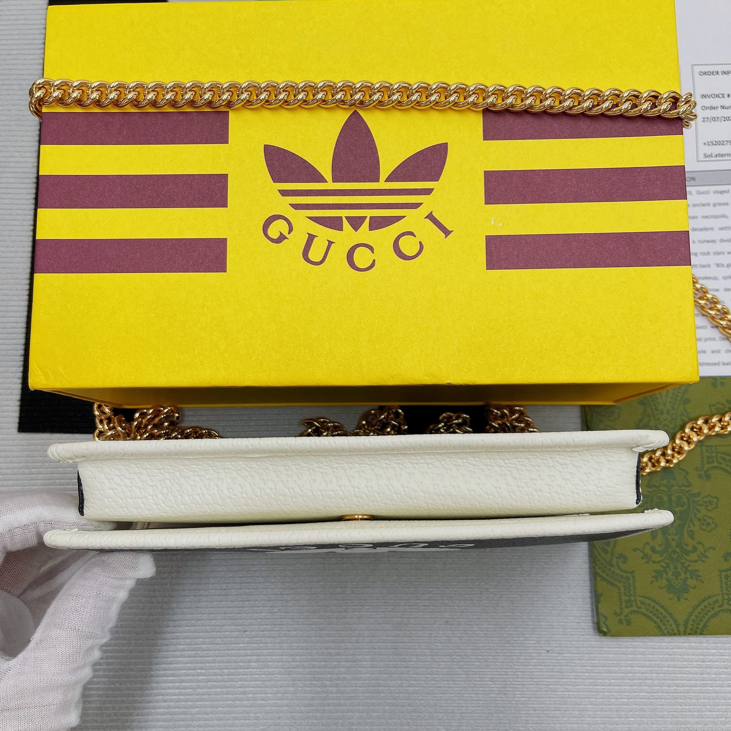 gg x Adidas Wallet With Chain Black For Women, Women&#8217;s Bags 7.5in/19cm gg 621892 UZ3BG 1057