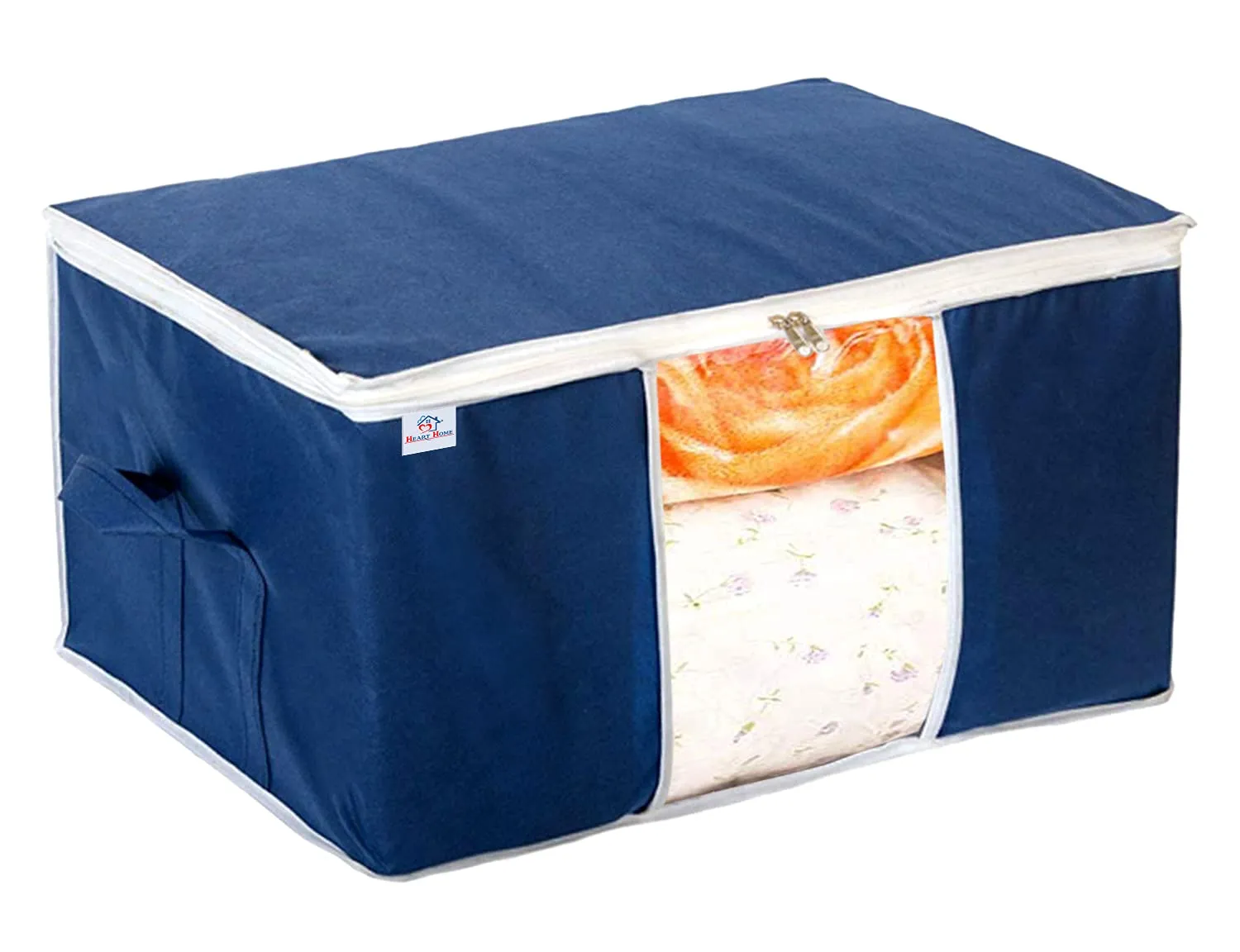 Heart Home Clothing Storage Bags, Under Bed Foldable Organizer, Store Blankets, Clothes With Tranasparent Window- Pack of 6 (Navy Blue)-HS_38_HEARTH21713