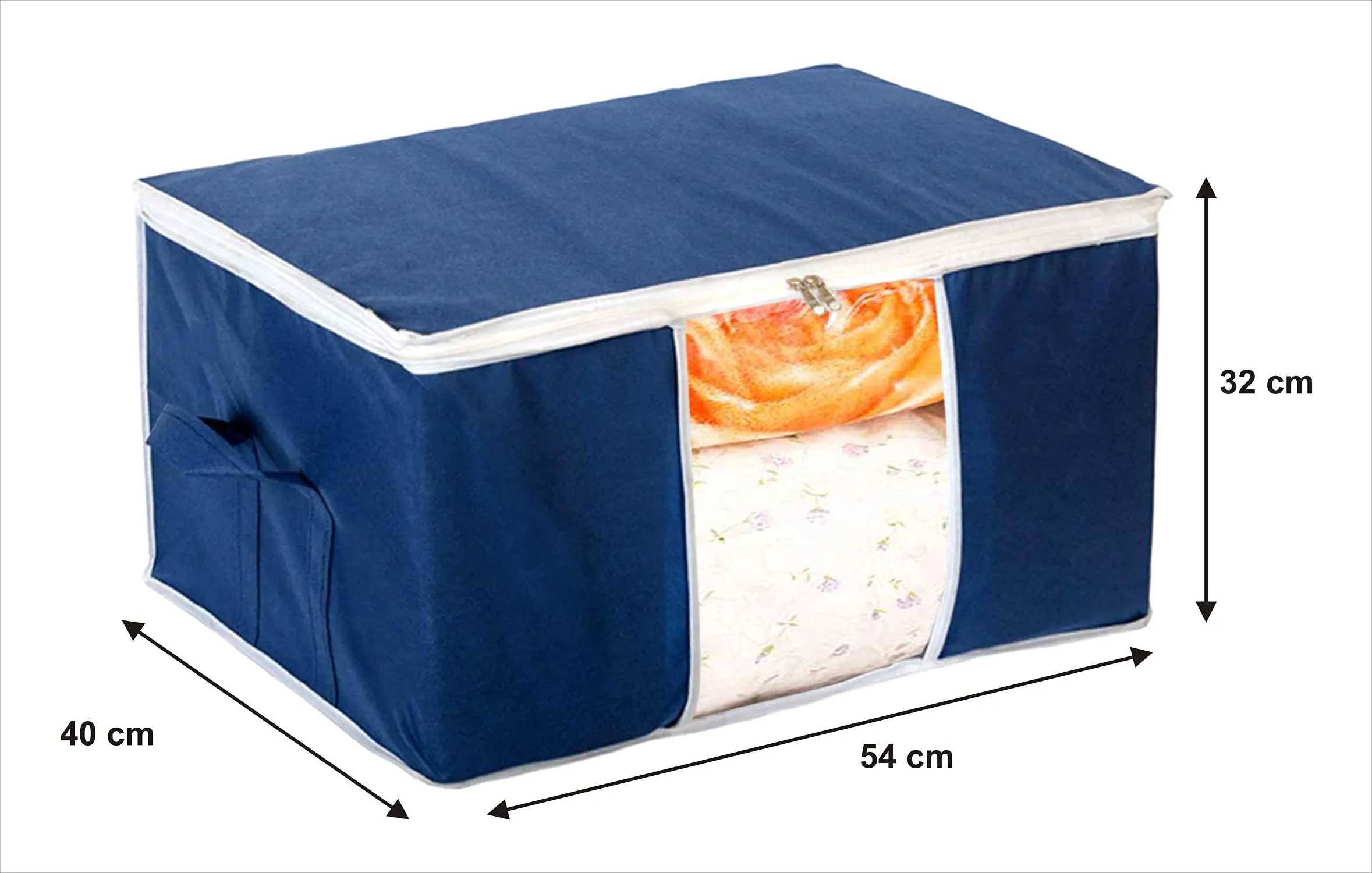 Heart Home Clothing Storage Bags, Under Bed Foldable Organizer, Store Blankets, Clothes With Tranasparent Window- Pack of 6 (Navy Blue)-HS_38_HEARTH21713