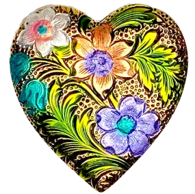 Heart w. Handpainted Flowers Metal Shank Back Button, 1" by Susan Clarke  #SC-120