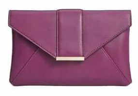 INC Luci Envelope Clutch Crossbody Shoulder Bag Aubergine Purple Gold Chain