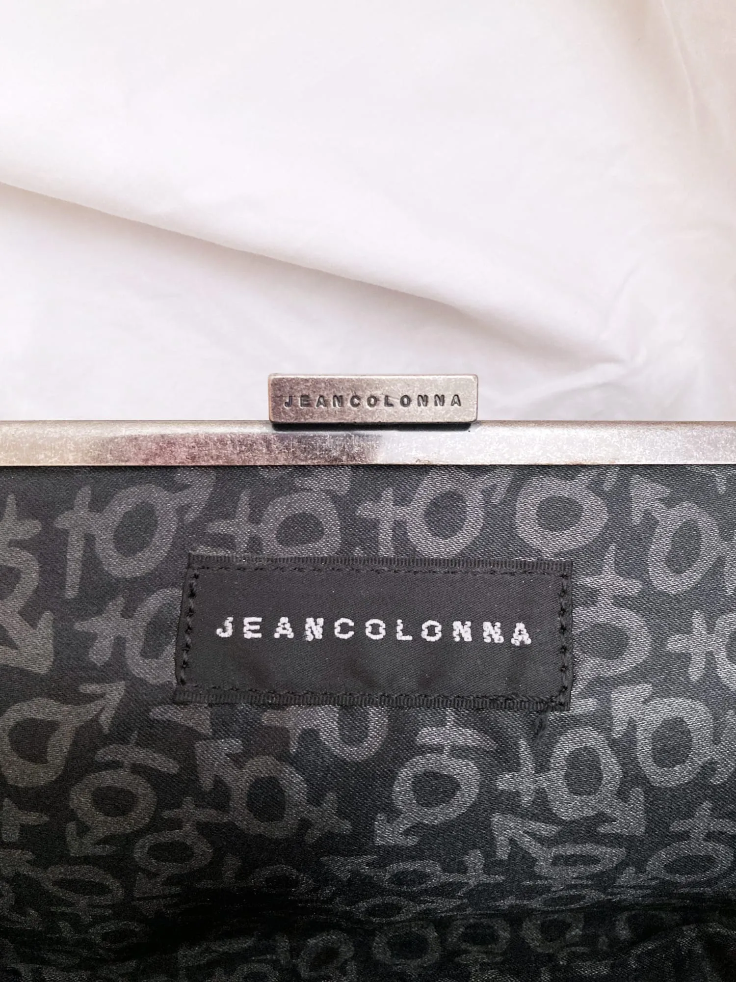 Jean Colonna 1990s small white and black vinyl leopard print chain strap party bag