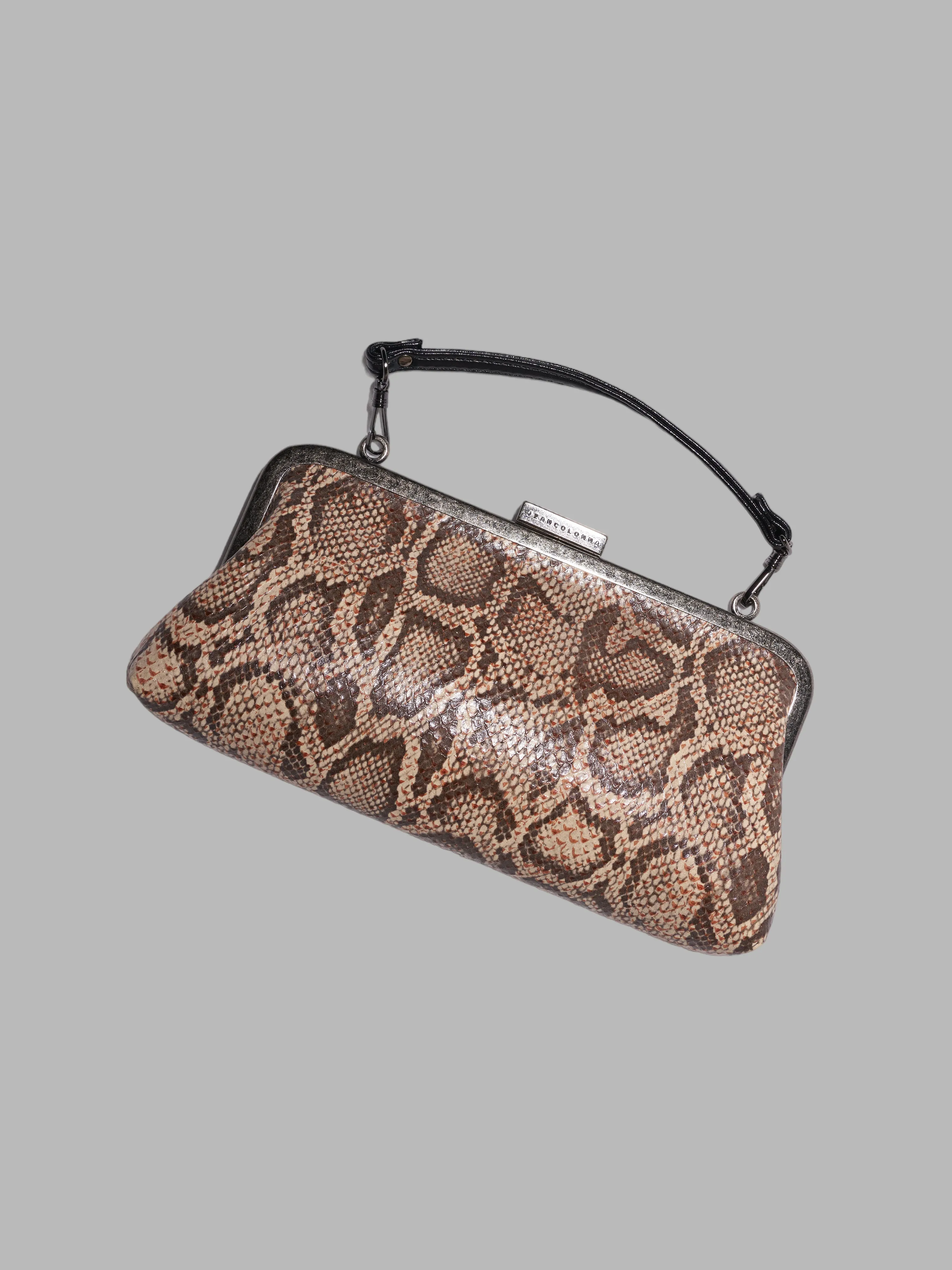 Jean Colonna small brown embossed vinyl snakeskin pattern chain strap party bag