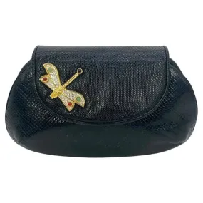 Judith Leiber Black Lizard Dragonfly Clutch