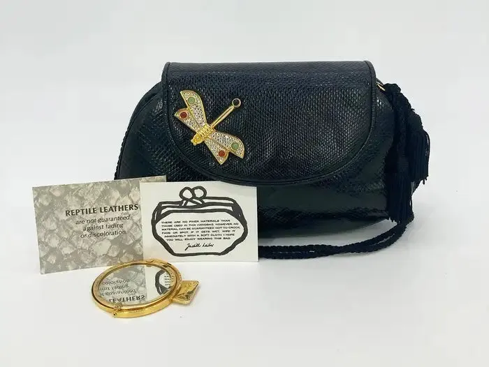 Judith Leiber Black Lizard Dragonfly Clutch