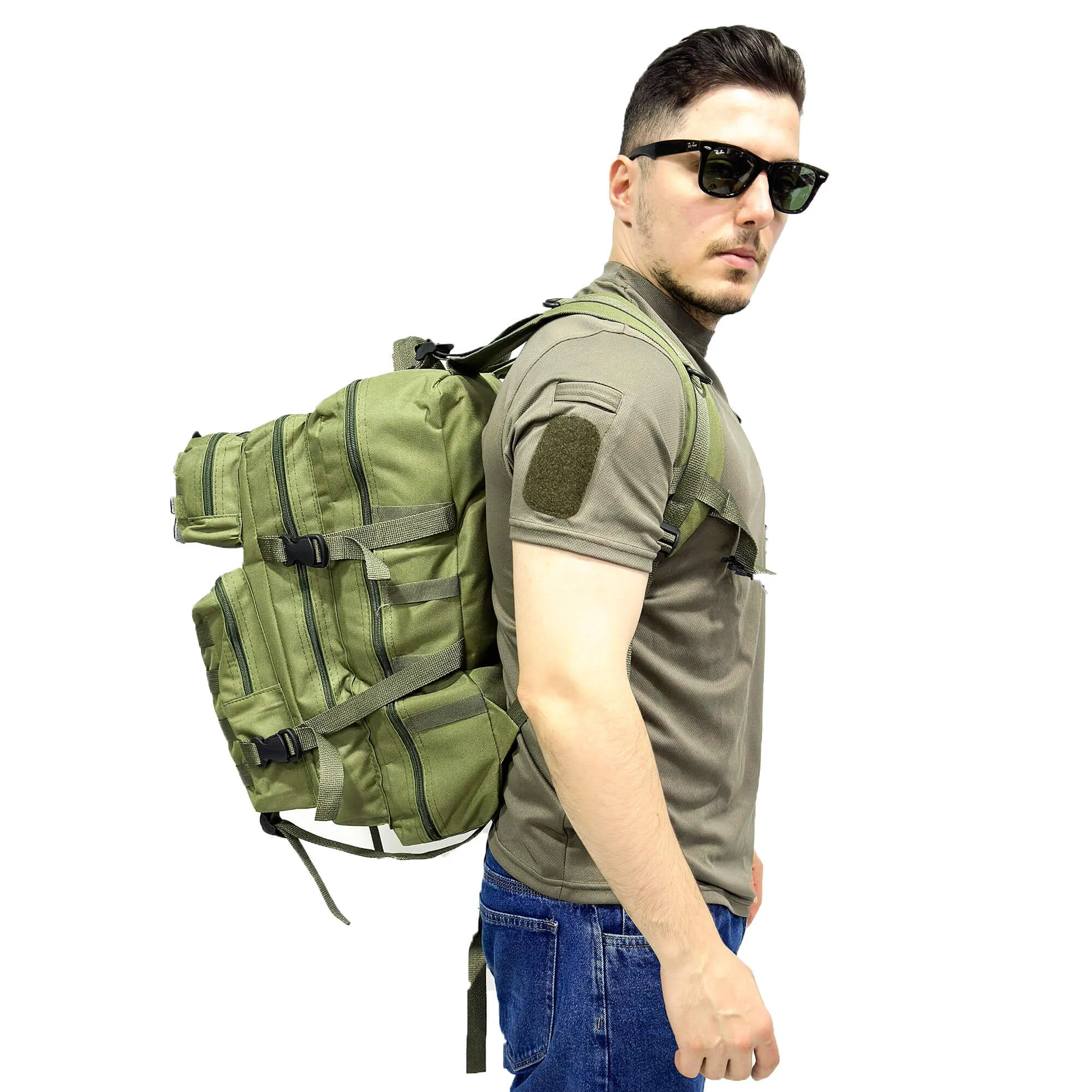 Khaki Tactical Sports Backpack with Pec Area - 50 Liter Bag