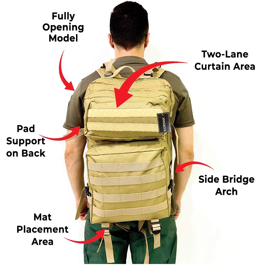 Khaki Tactical Sports Backpack with Pec Area - 50 Liter Bag