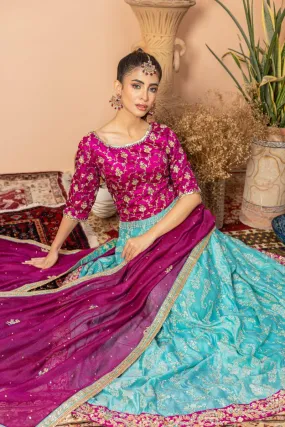 Khayal by Shaista Hasan - Lotus bloom - Jamawar & Silk Net - 3 Piece