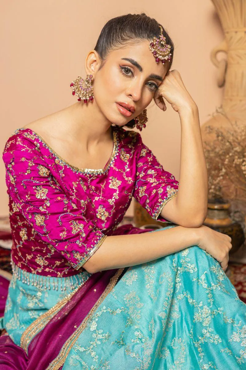 Khayal by Shaista Hasan - Lotus bloom - Jamawar & Silk Net - 3 Piece