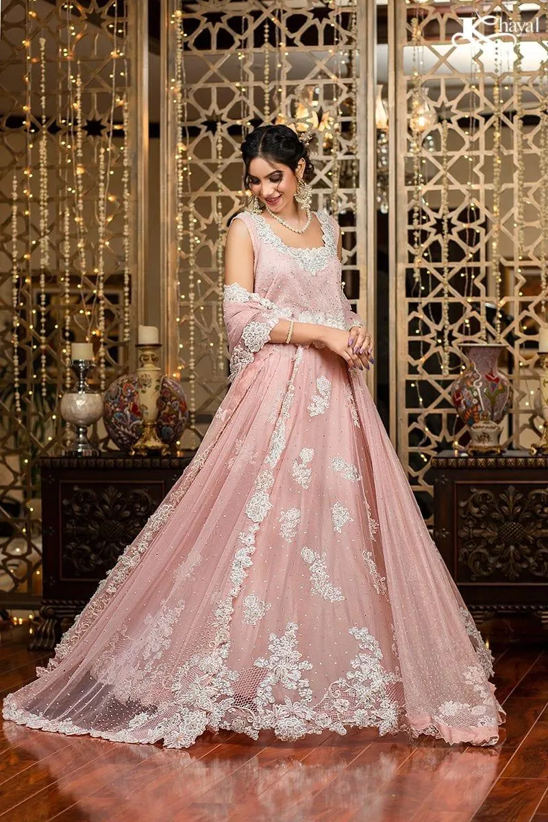 Khayal BY SHAISTA HASSAN - Light pink net and lace lehenga choli - 3 Piece