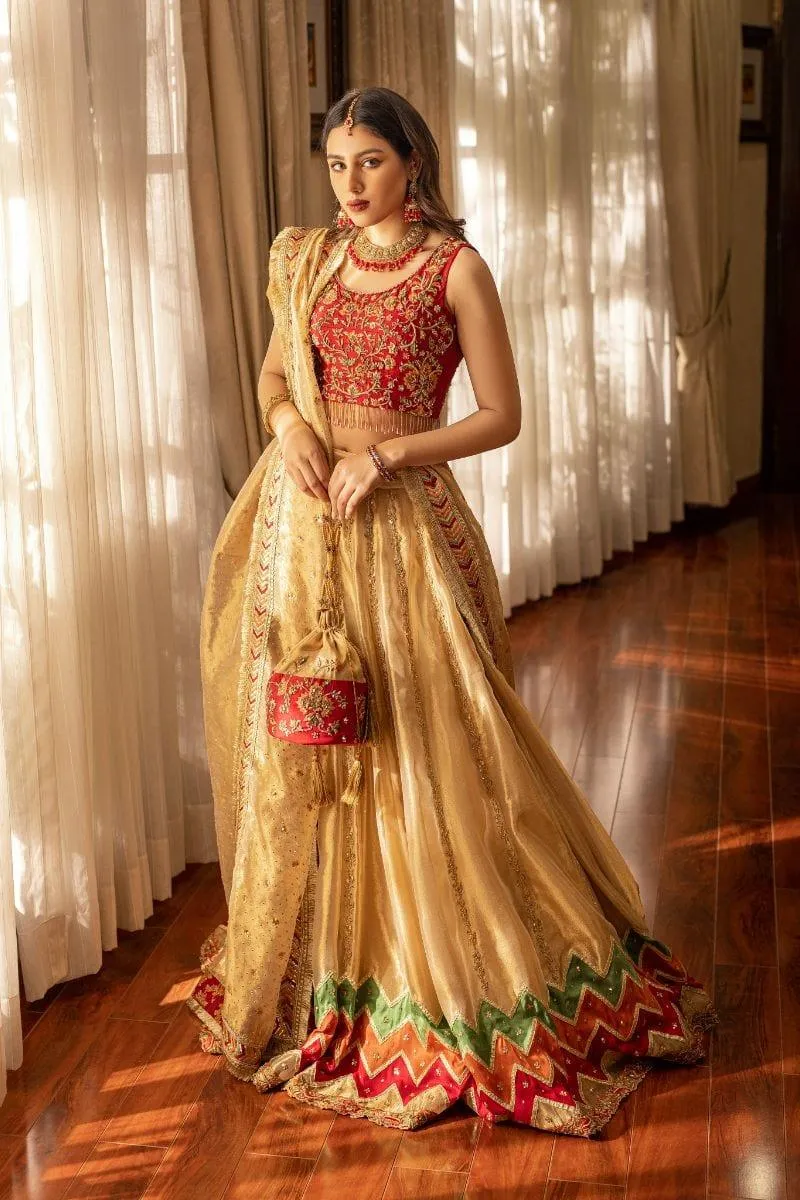 Khayal BY SHAISTA HASSAN - Red and gold lehenga - Silk  - 3 Piece