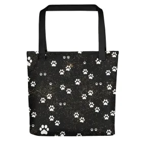 Kitty Cat Paws on Black Spatter Background Designer Tote bag