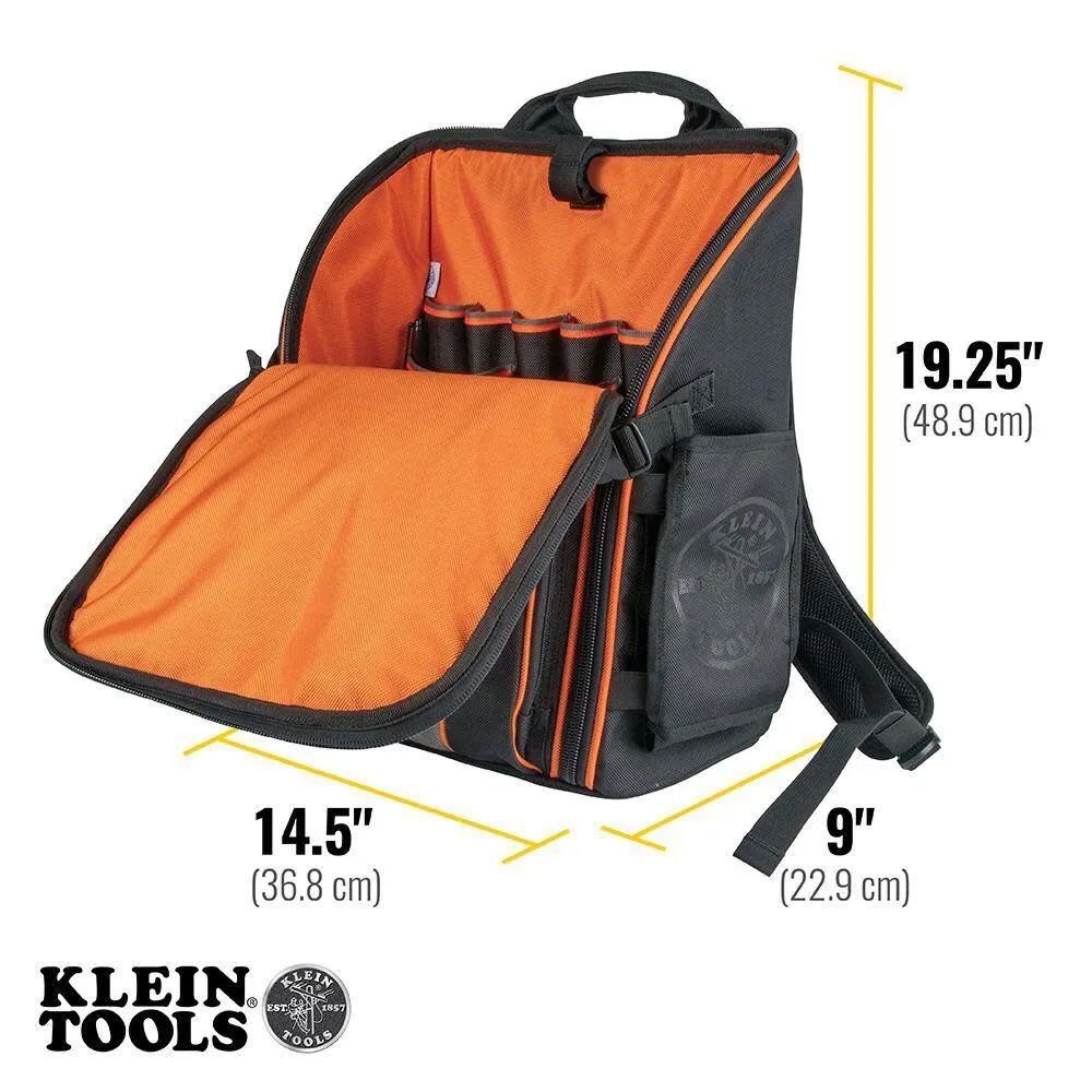 Klein Tools 55482 Tool Bag Backpack, Heavy Duty Tradesman Pro Tool Organizer with 21 Pockets and Large Interior, Water Resistant